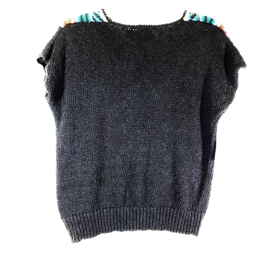 VTG jbj Knit Sweater Vest Womens Large Black Chevron V-Neck 80s 90s Boho Retro - Picture 2 of 8